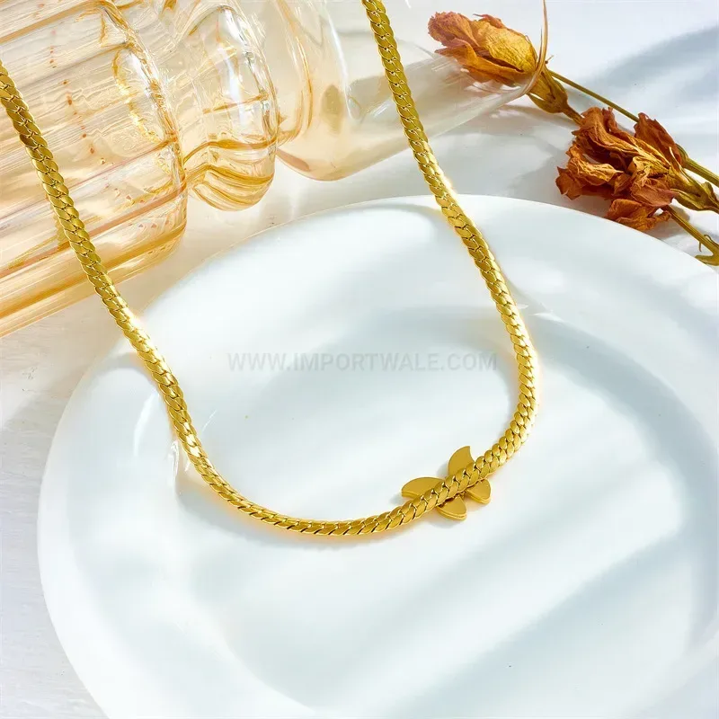 Gold Titanium Steel Shell Butterfly Jewelry Set