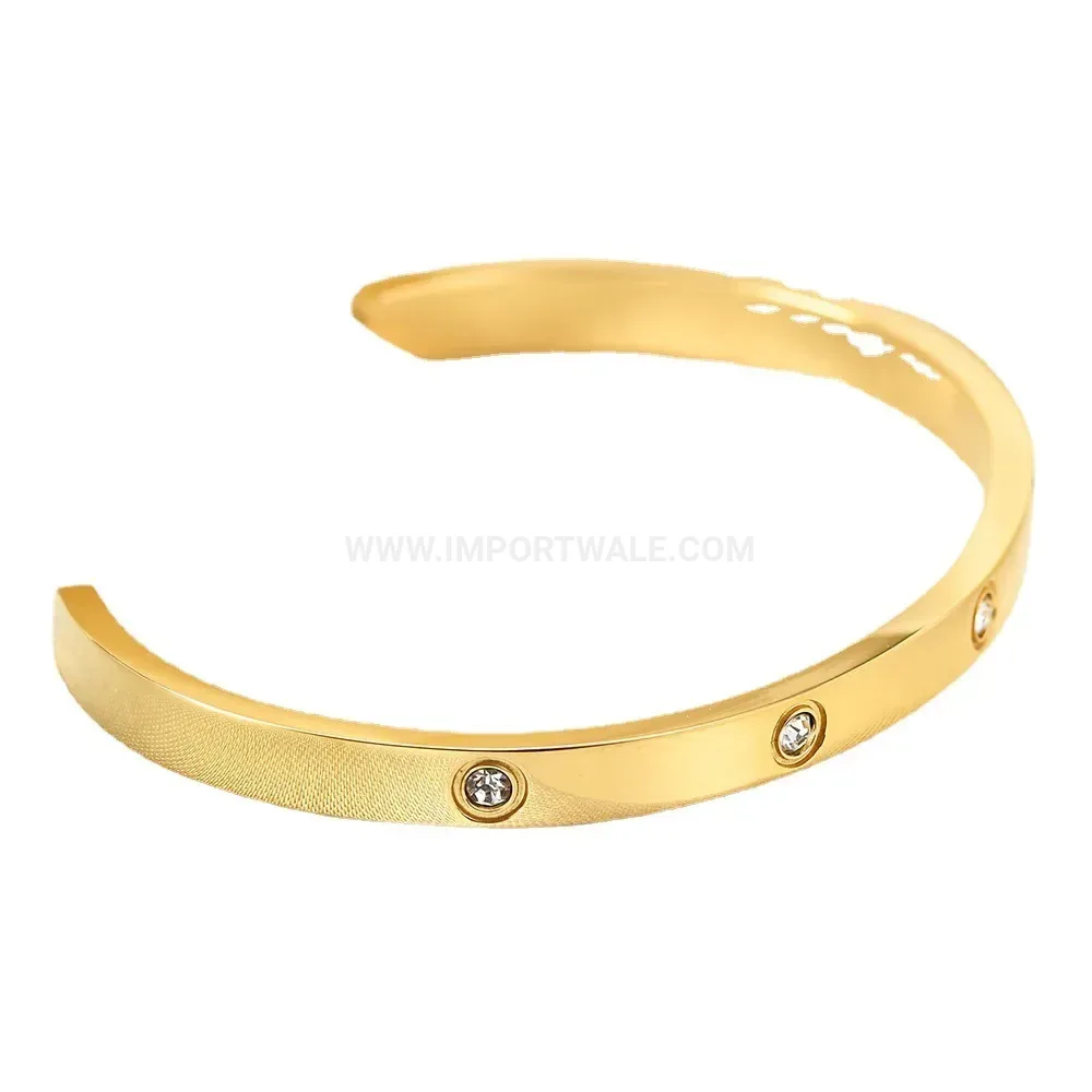 Chic Embellished C-Shaped 18K Gold Plated Stainless Steel Bangle