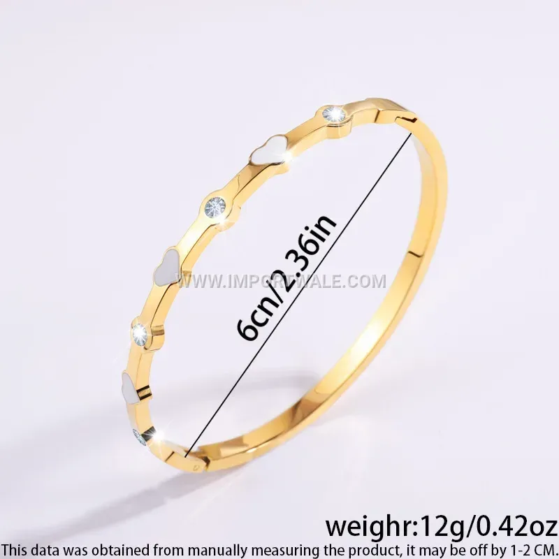 Enameled Heart Zircon 18K Gold Plated Stainless Steel Bracelet