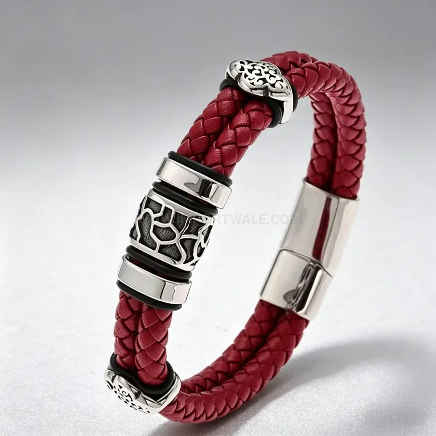 Premium Double Strand Woven Leather Cuff Bracelet for Men