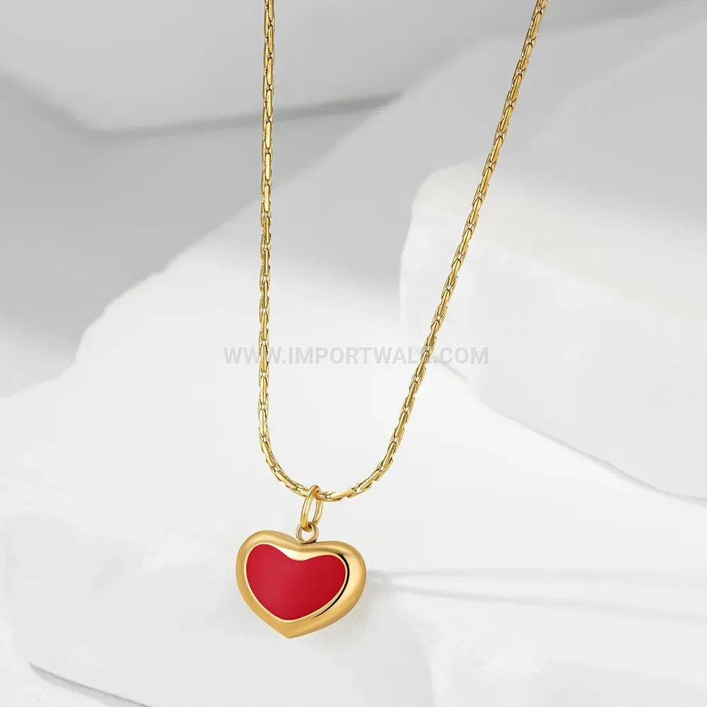 Red Heart Drip Glaze Stainless Steel Collar Chain Necklace