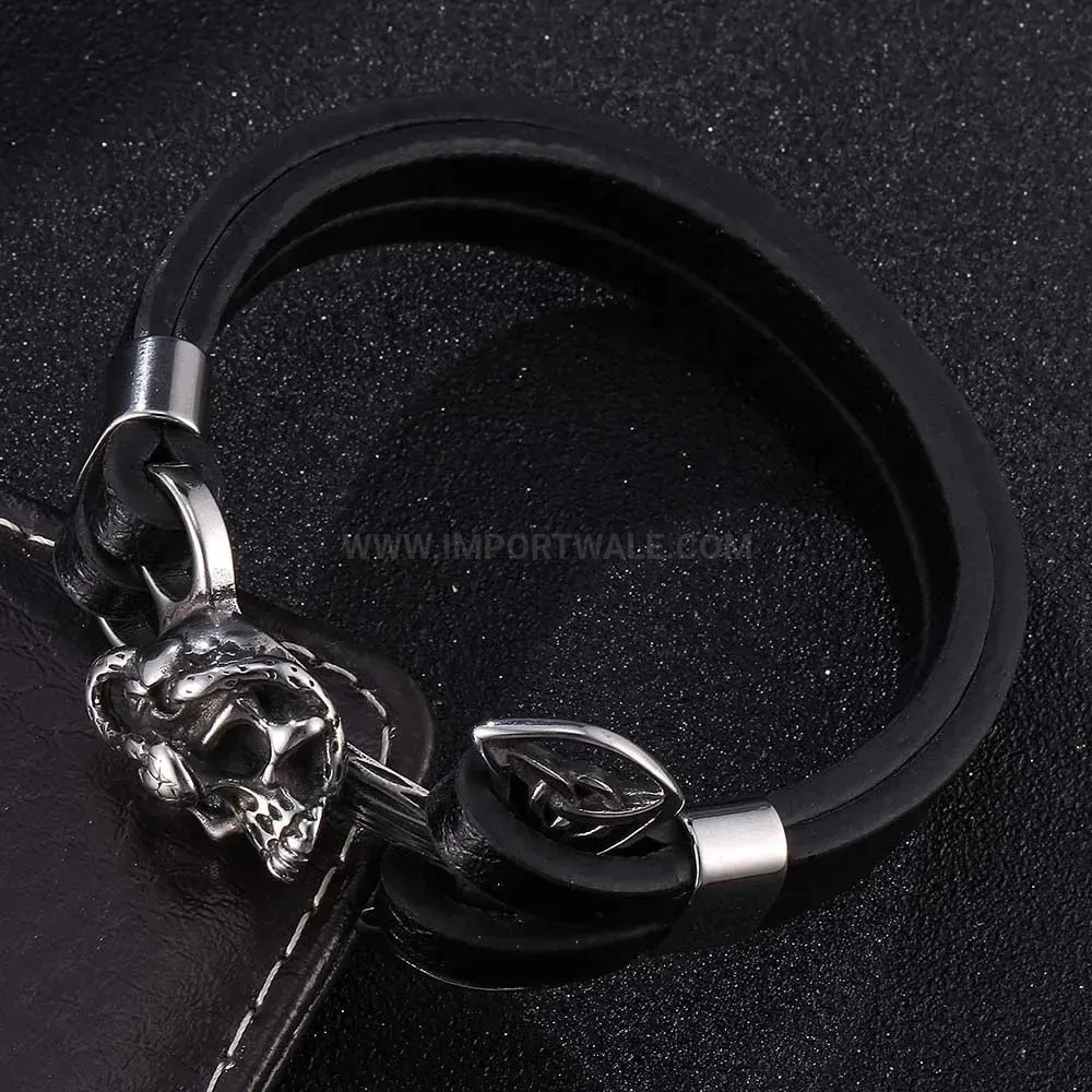 Punk Style Skull Stainless Steel Braided Leather Men's Bracelet