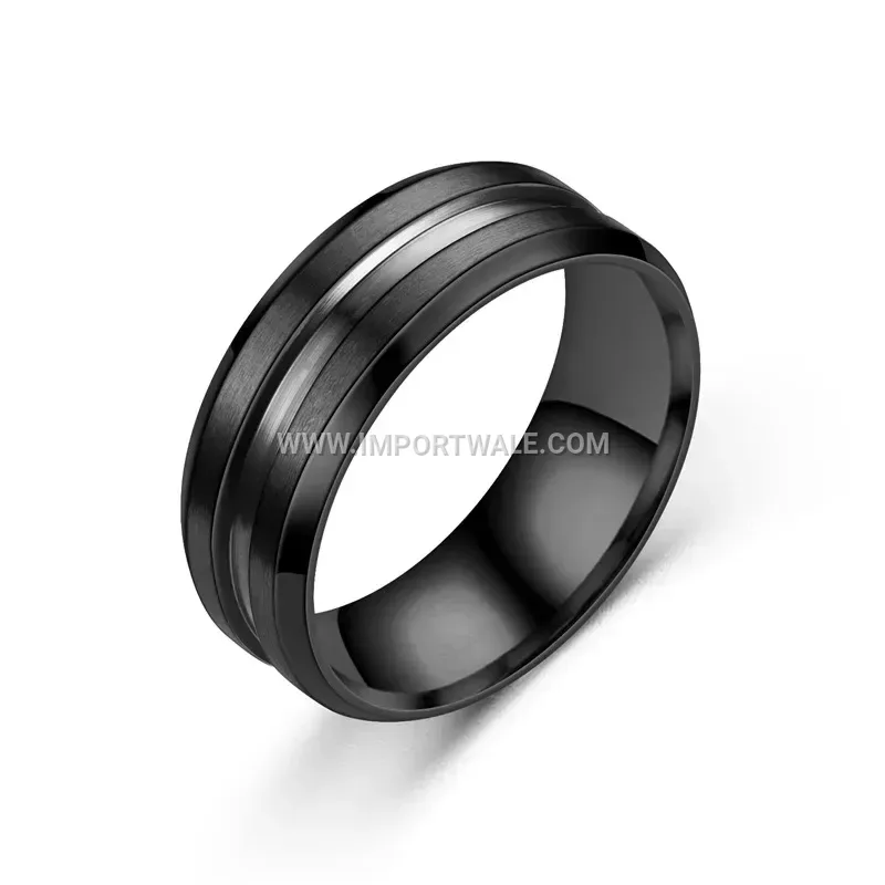 Two Tone Grooved Titanium Steel Band Ring