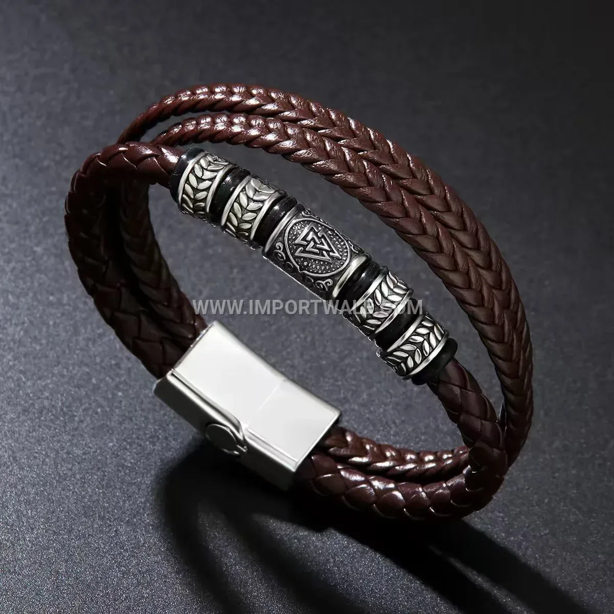 Handwoven Retro Totem PU Leather Magnetic Bracelet