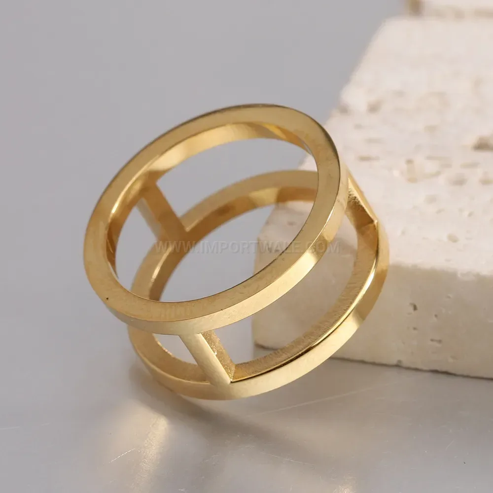 Bold Minimalist Cutout Double Band Stainless Steel Ring