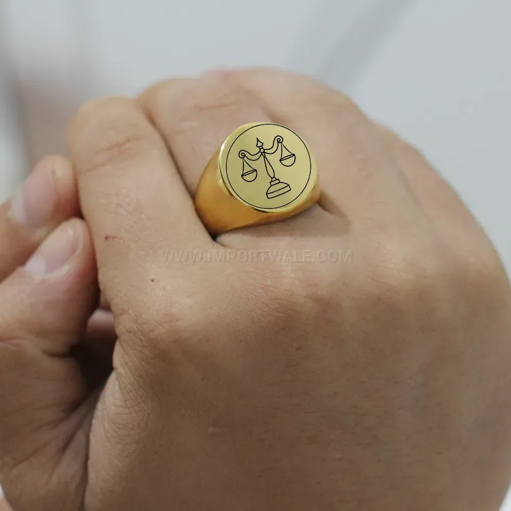 Fashion Scales of Justice Laser Engraved Polished Stainless Steel Ring