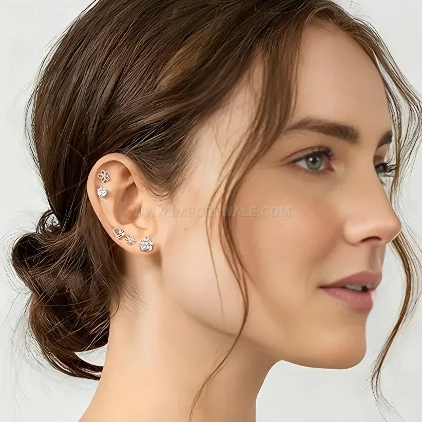 Modern Luxury Stainless Steel Rose Heart Zircon Piercing Stud Earrings