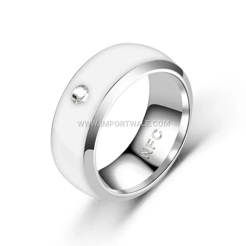 Stainless Steel Smart NFC Band Ring with Drip Epoxy Accent