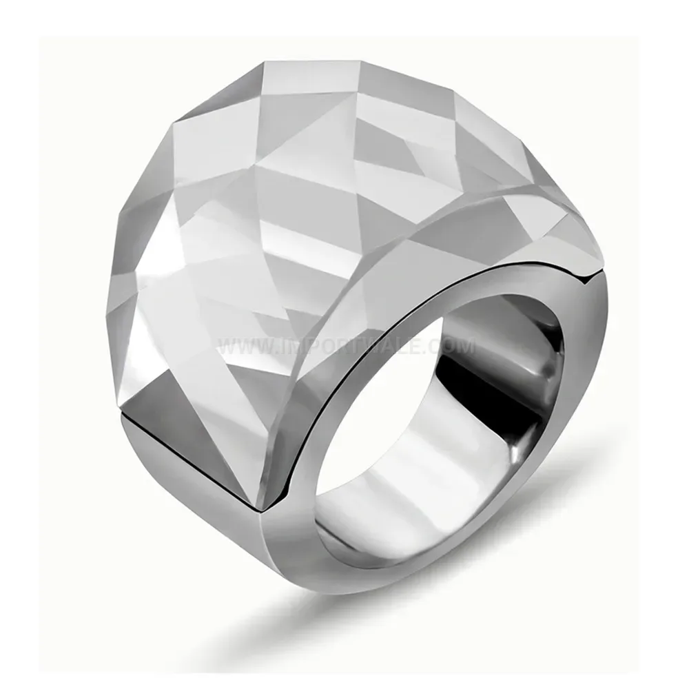 Modern Vintage Rhinestone Stainless Steel Statement Band Ring 17mm