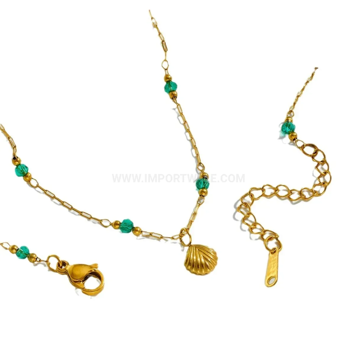 Classic Vintage Green Shell Pendant Titanium Steel 18K Gold Plated Necklace