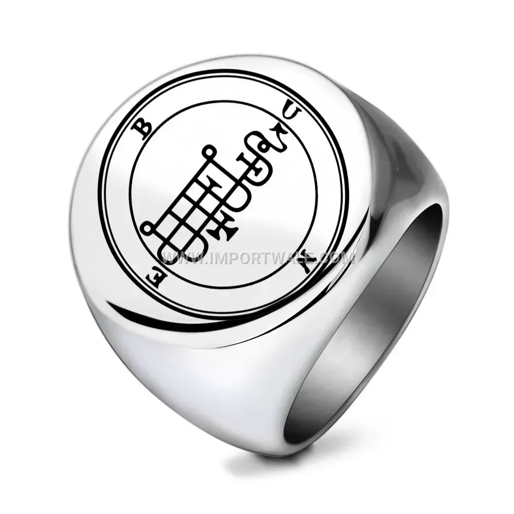 Compass Engraved Circular Stainless Steel Band Ring