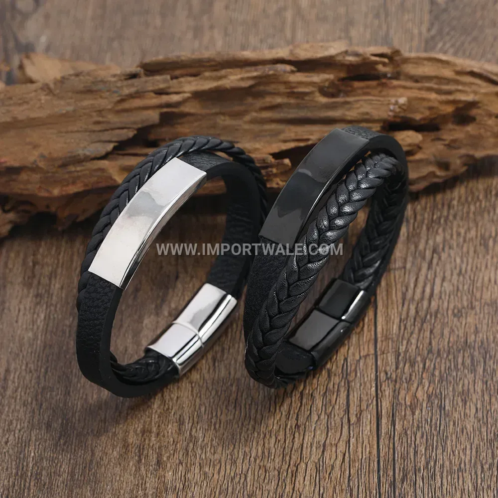 Retro Braided Leather Wristband With Clasp