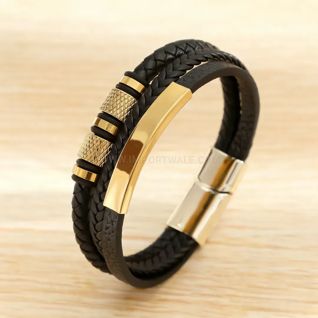 Elegant Triple Layer Braided Leather Magnetic Bracelet