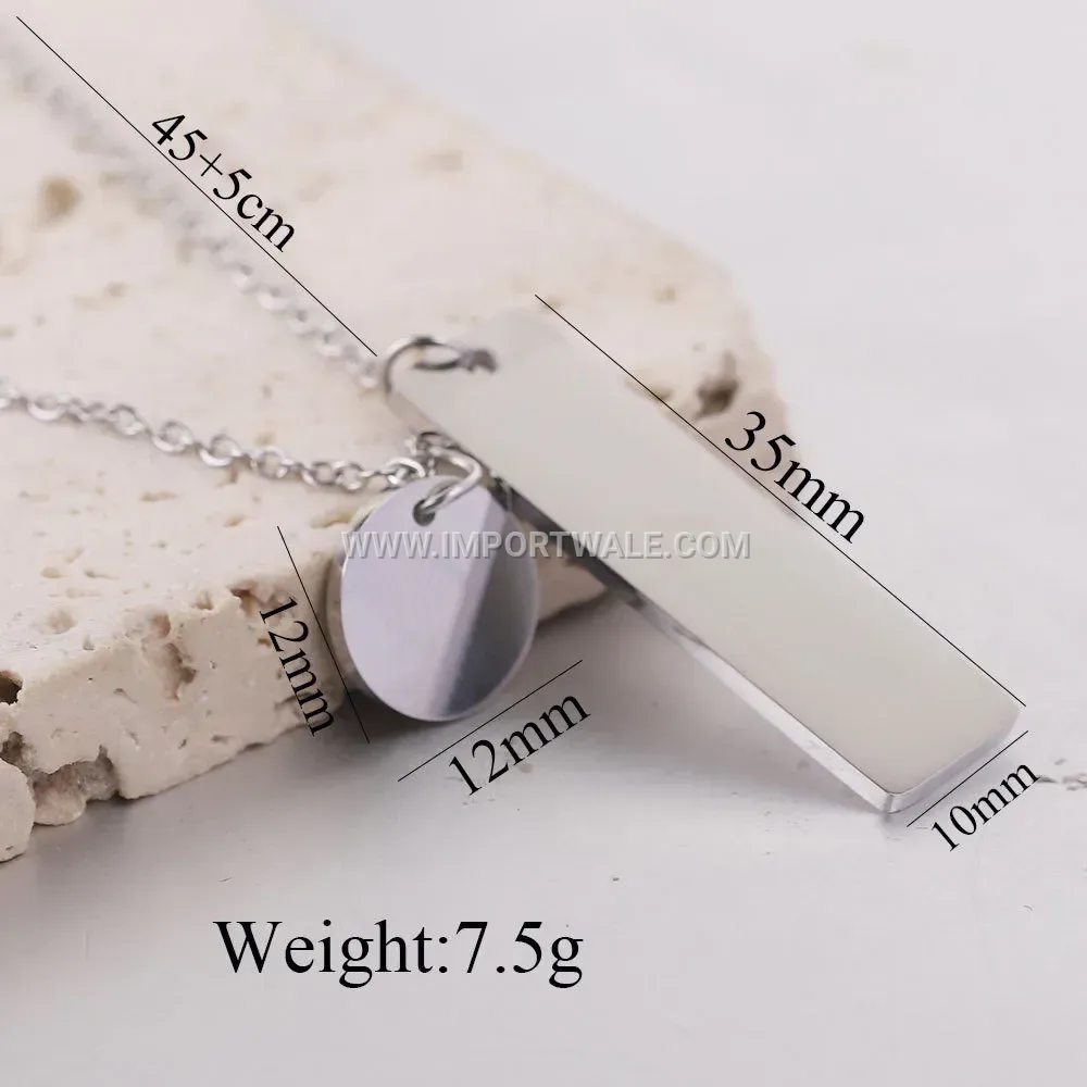Engraved Geometric Heart Disc Stainless Steel Pendant Necklace