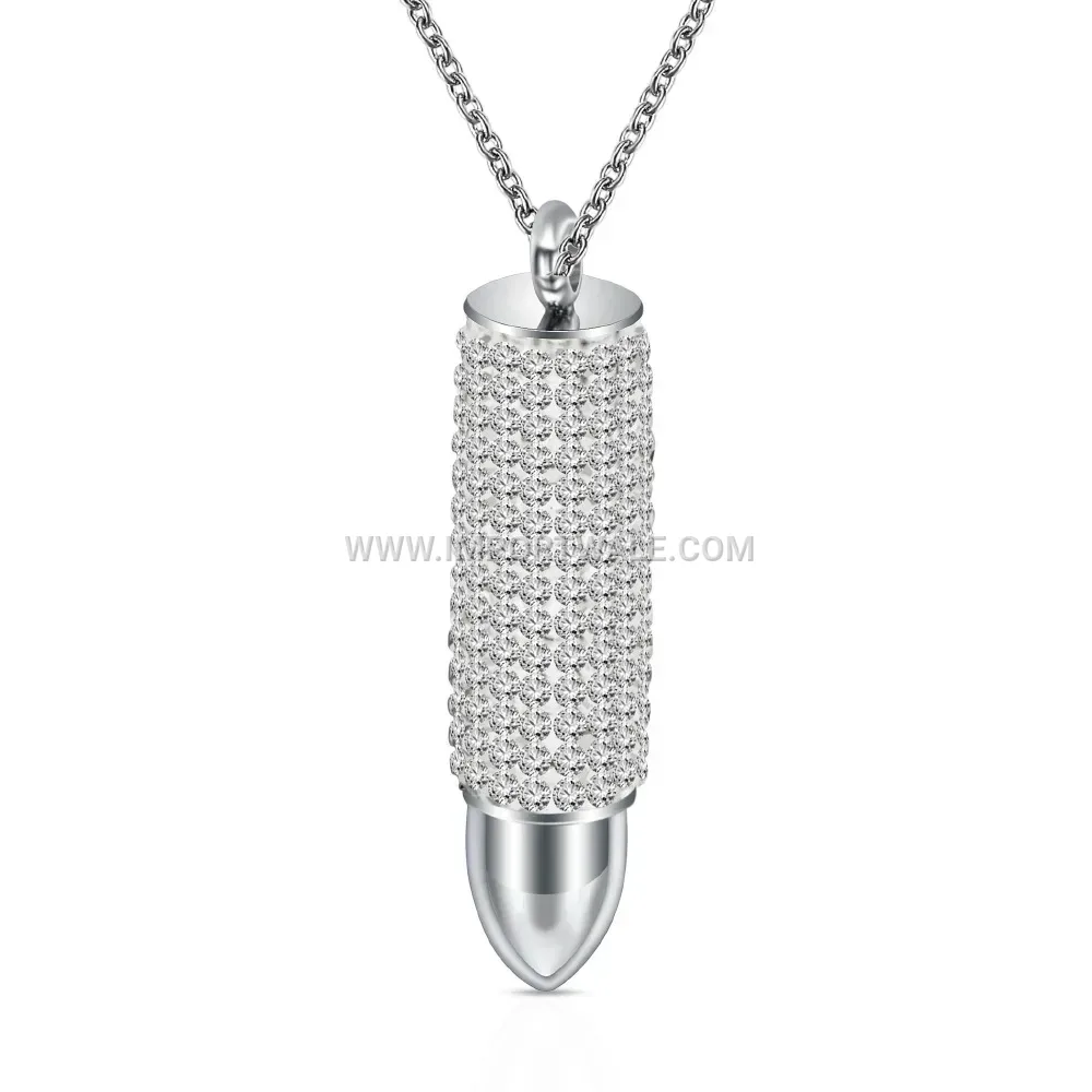 Rhinestone Bullet Motif Stainless Steel Pendant Necklace
