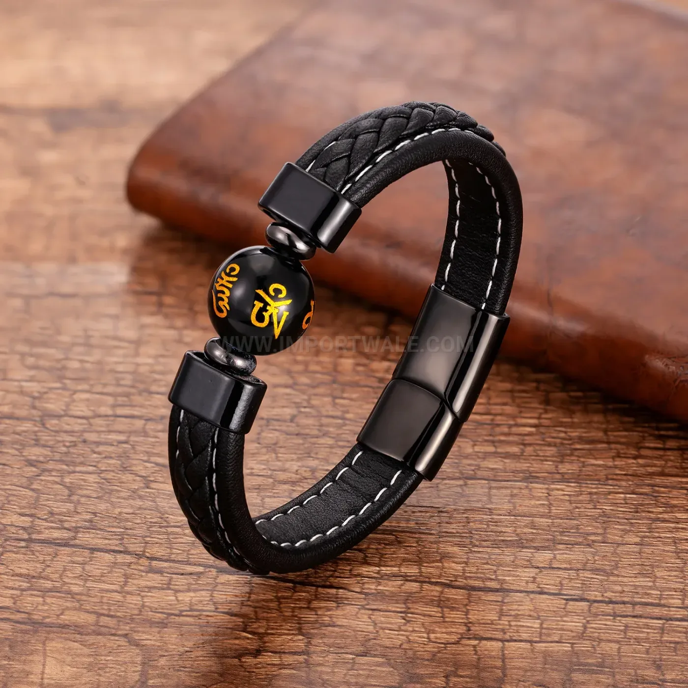 Minimalist Braided Leather Stone Bracelet with Stainless Steel Magnetic Clasp
