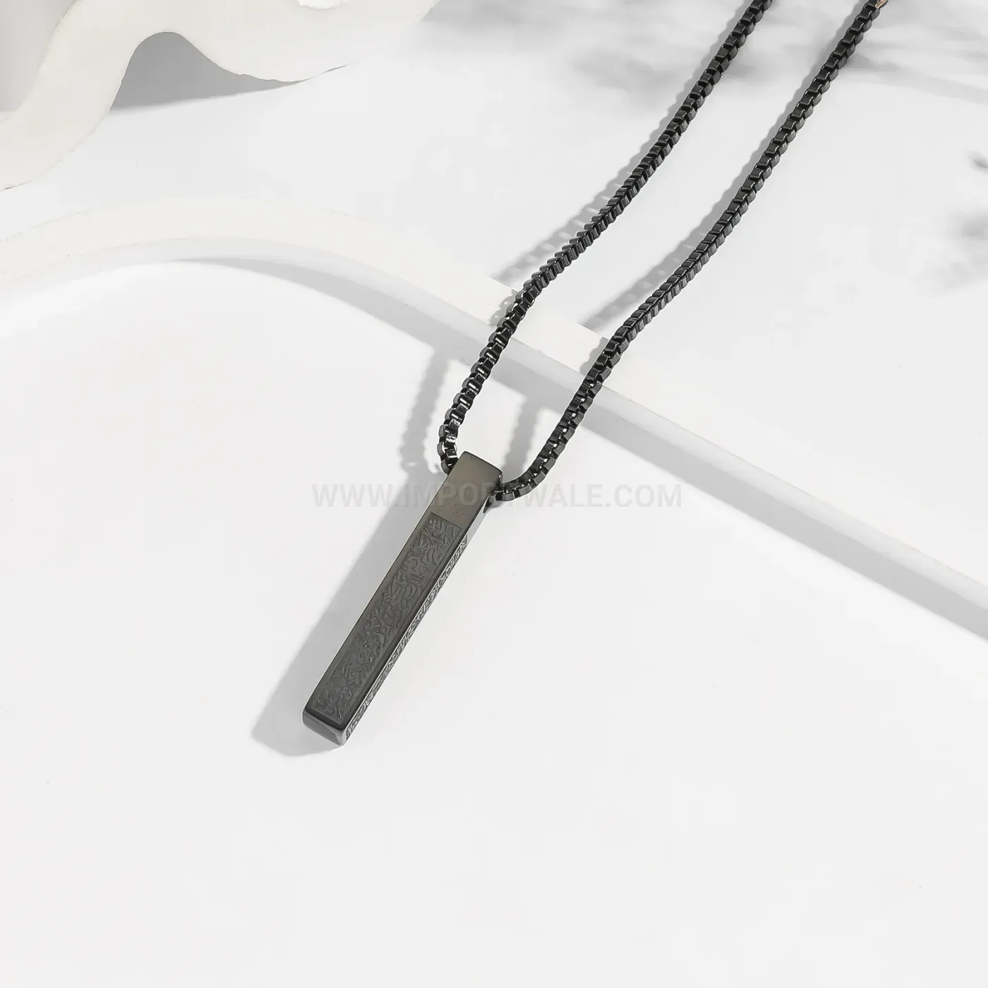 Classic Square Pillar Arabic Calligraphy Stainless Steel Pendant Link Necklace