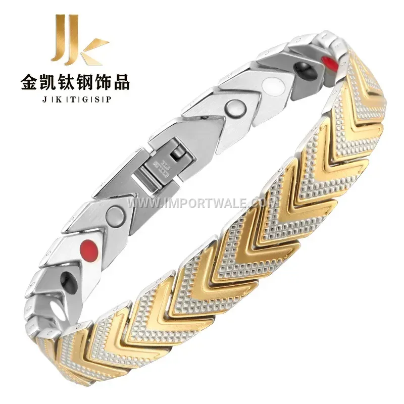 Men's Mirror Polished Wave Link Magnetic Bracelet