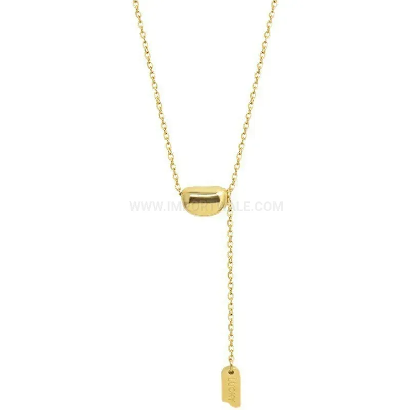 Fashion 18K Gold Plated Titanium Steel Gold Bean Tassel Necklace