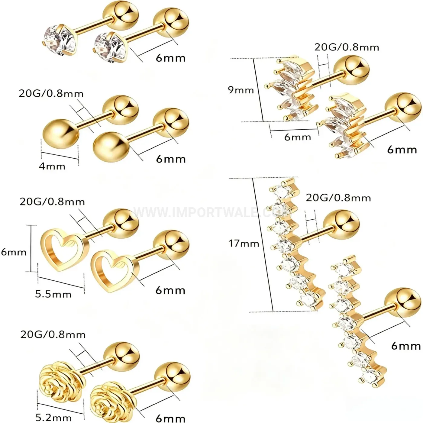 Modern Stainless Steel Heart Rhinestone Flat Back Piercing Studs