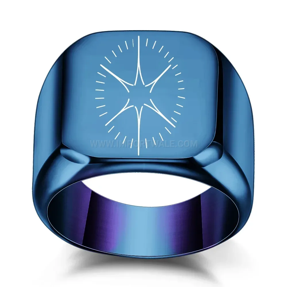 Fashion Laser Engraved Star Compass Square Stainless Steel Ring