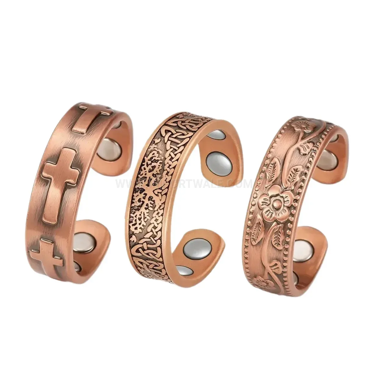Stylish Vintage Red Copper Triple Row Bio Magnetic Energy Therapy Bracelet