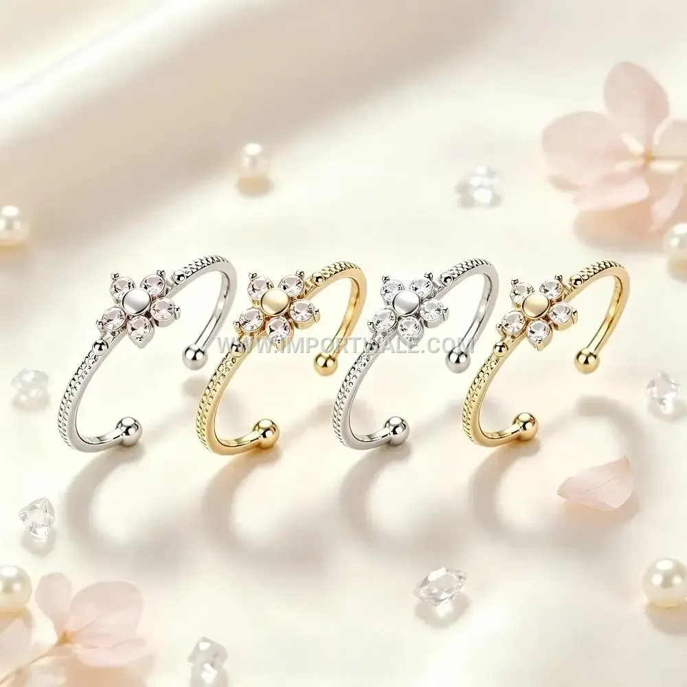 Five Leaf Clover Zircon Stainless Steel Open Ring