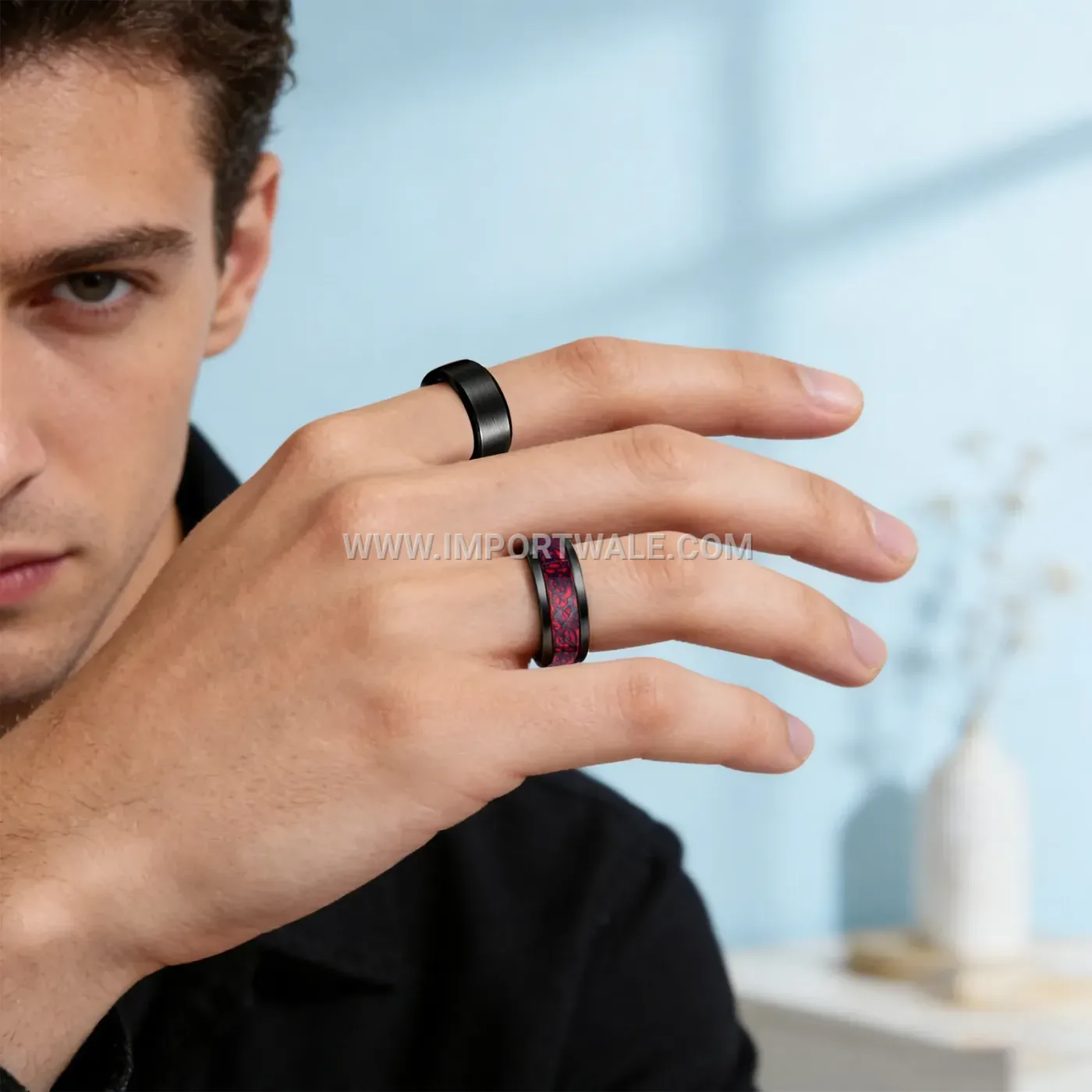 Frosted Chain Spinner Stainless Steel Ring Set