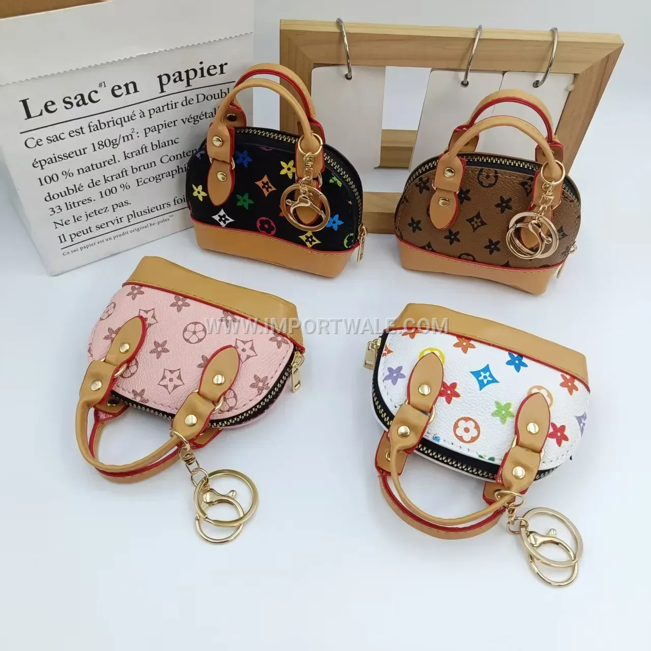 Vintage Leather Shell Mini Handbag Charm Keychain