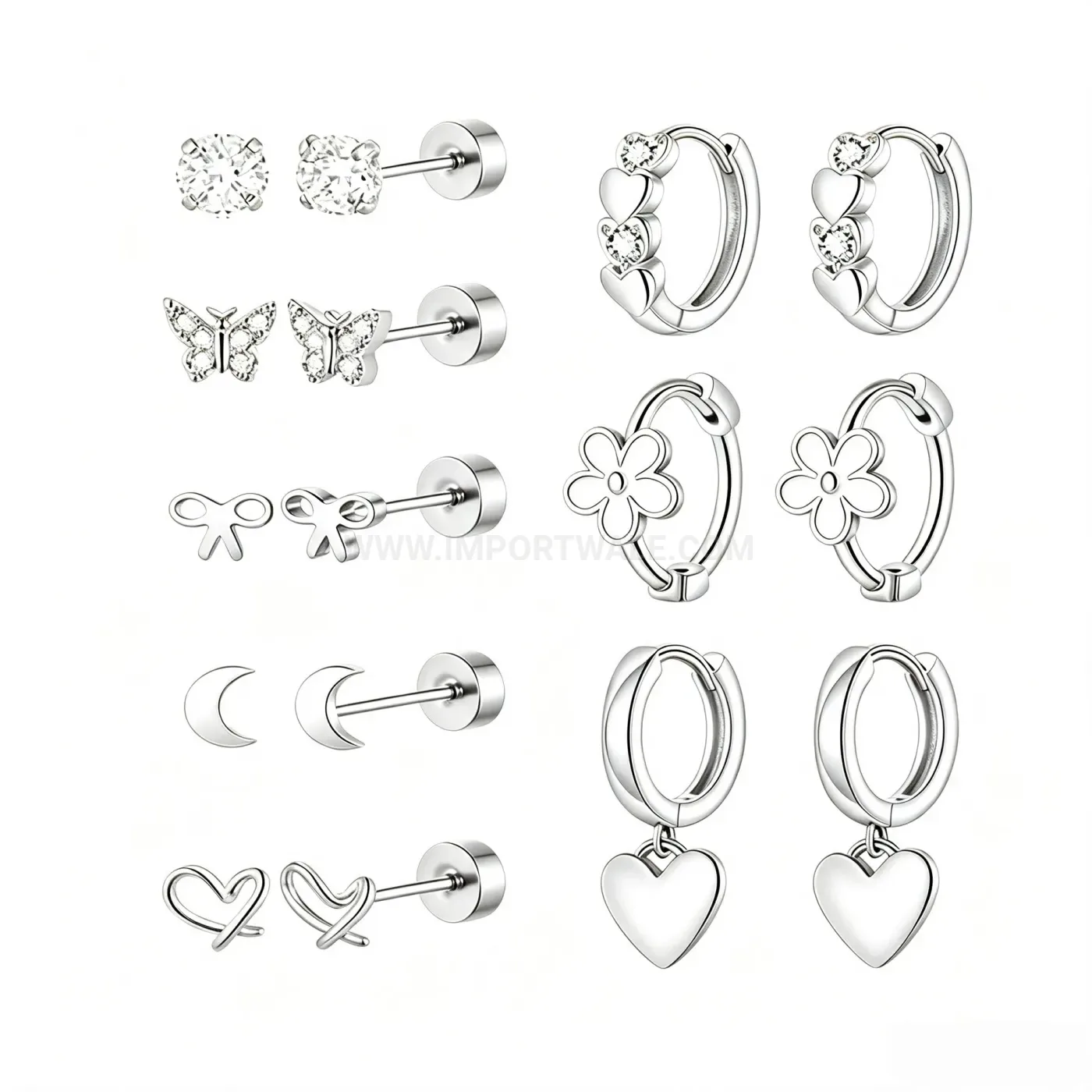 Premium Heart Crescent Stainless Steel Ear Piercing Set