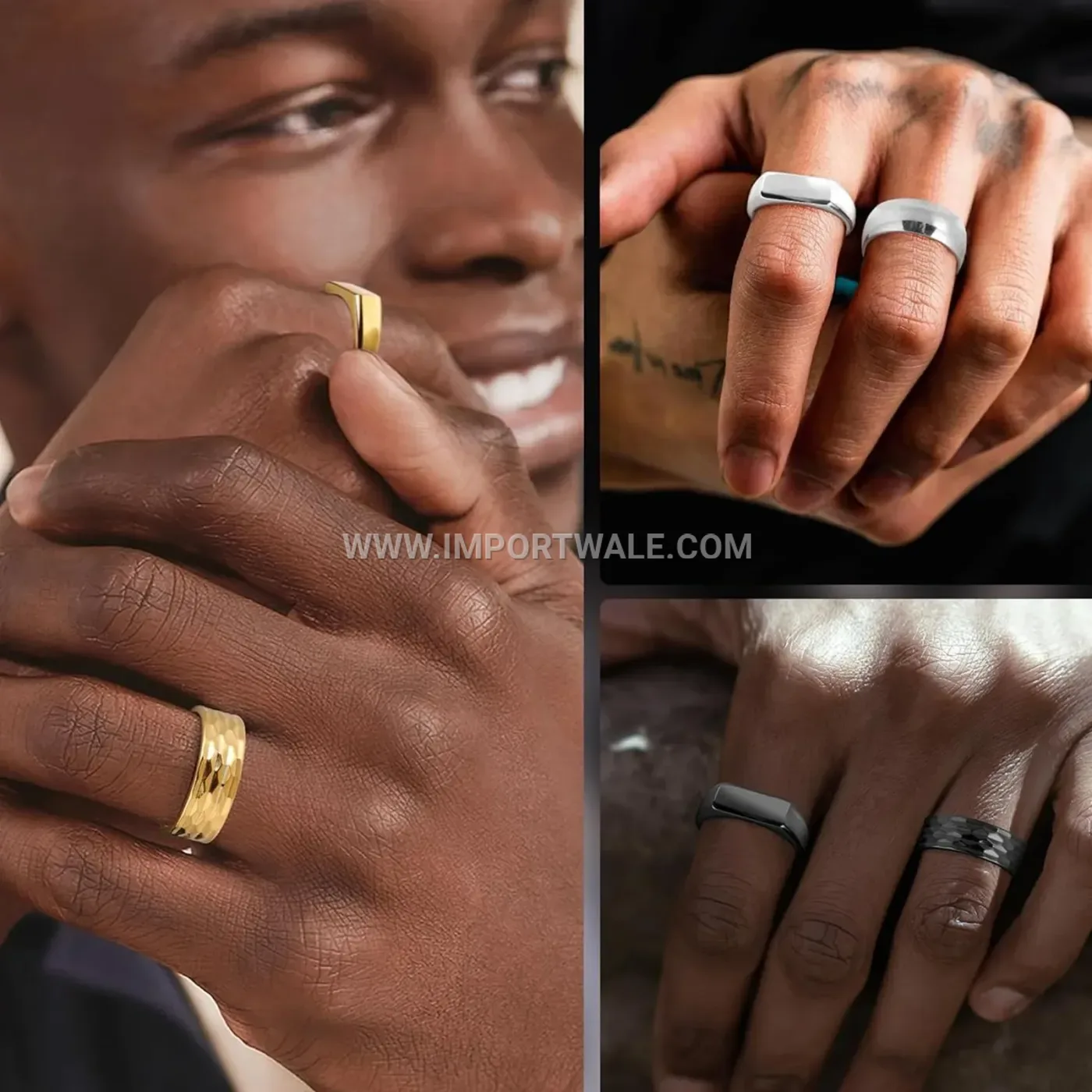 Geometric Hammered Stainless Steel Minimalist Square Ring Set