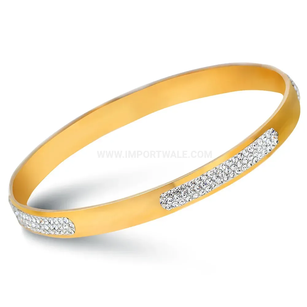 Designer Three-Row Rhinestone Stainless Steel Bangle Bracelet