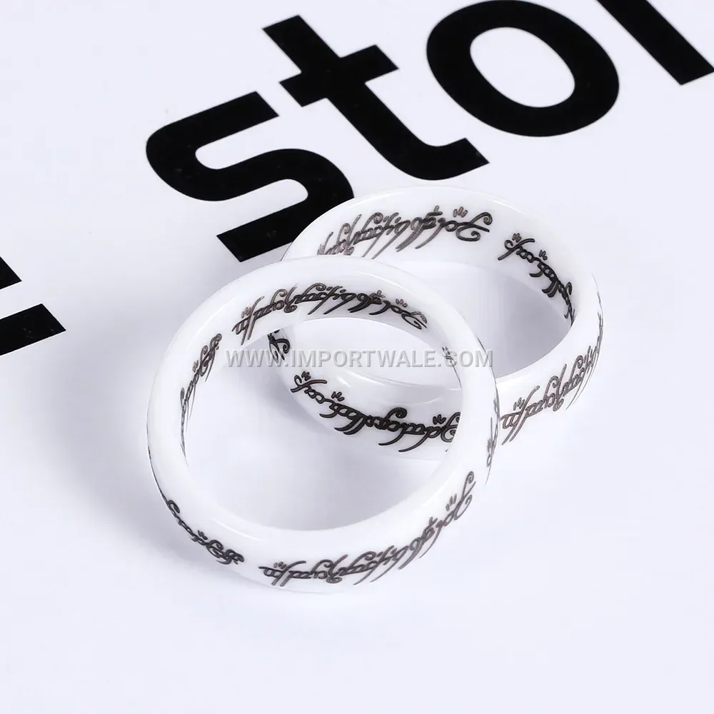 Polished Laser Engraved Ceramic Band Ring