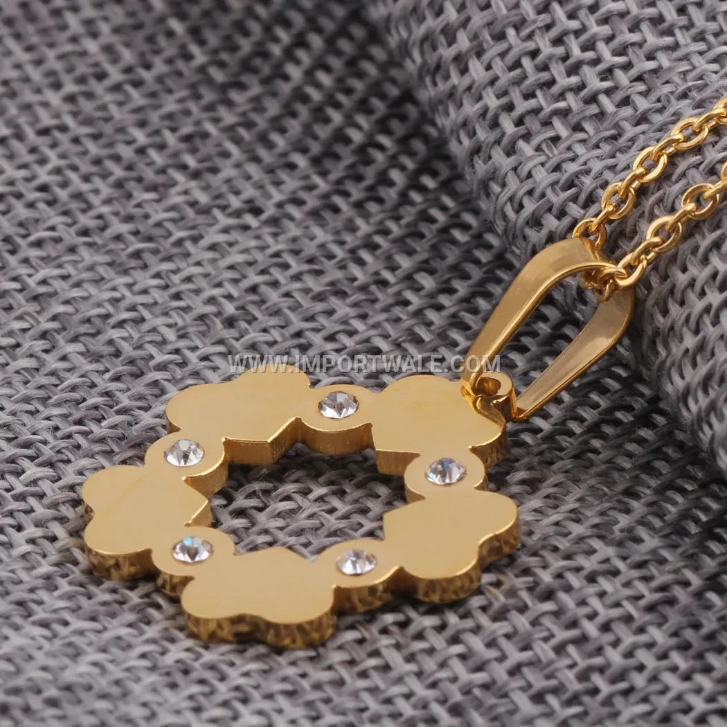 Gold Electroplated Stainless Steel Floral Star Pendant Necklace