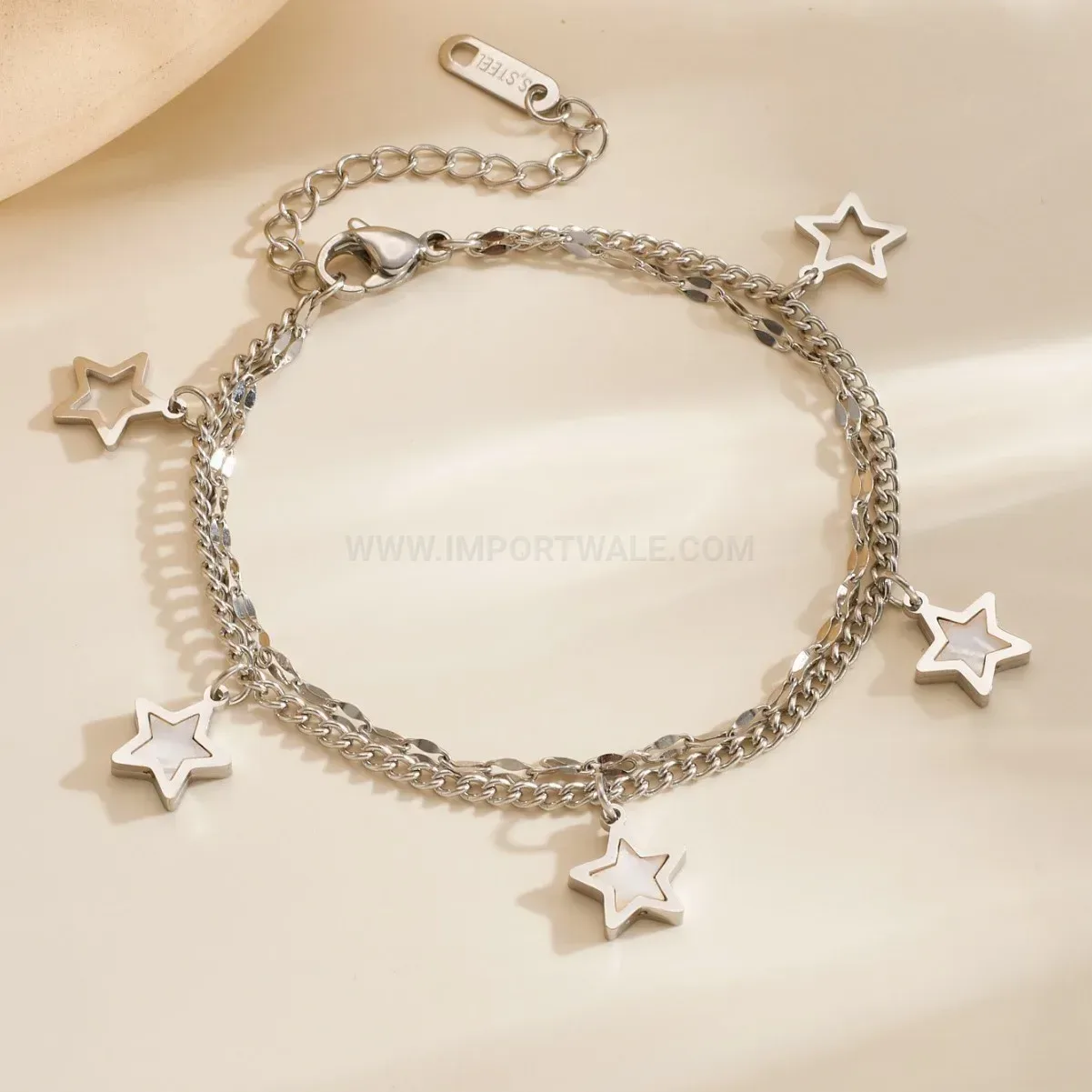 Titanium Steel Butterfly and Star Multi-Charm Chain Bracelet