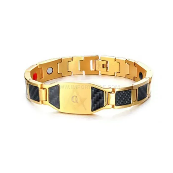 Classic Men's Carbon Fiber Stainless Steel Bio Magnetic Link Bracelet