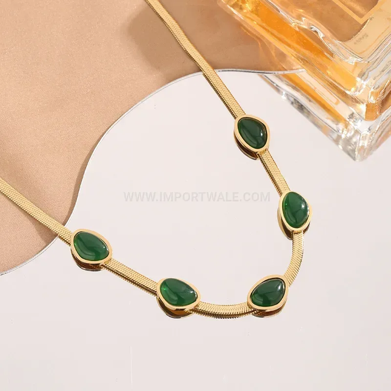 Vintage Emerald Green Titanium Steel Snake Chain Jewelry