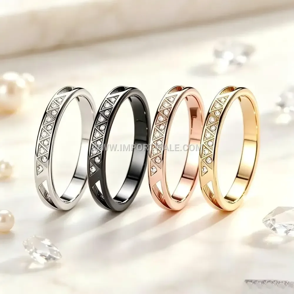 Geometrically Cut Triangle Stainless Steel Zircon Ring