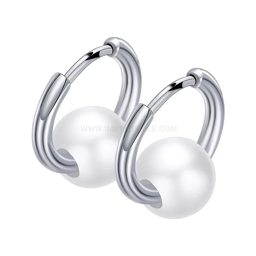 Modern Hollow Arch Ceramic and Stainless Steel Huggie Earrings