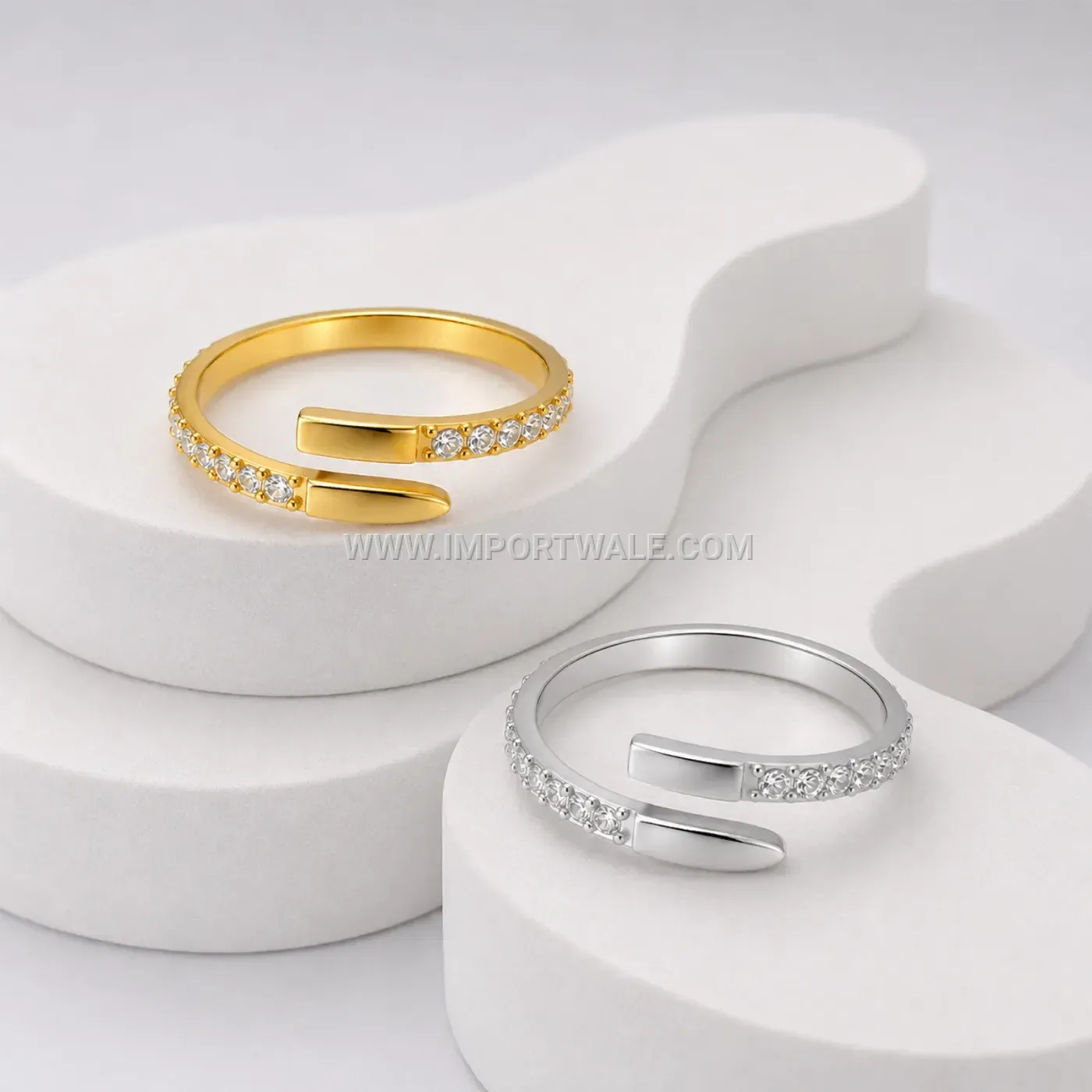 Engraved Open Nail Motif Stainless Steel Zircon Ring