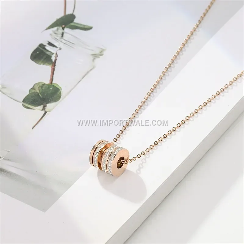 Rose Gold Stainless Steel Radiant Zircon Pendant Necklace