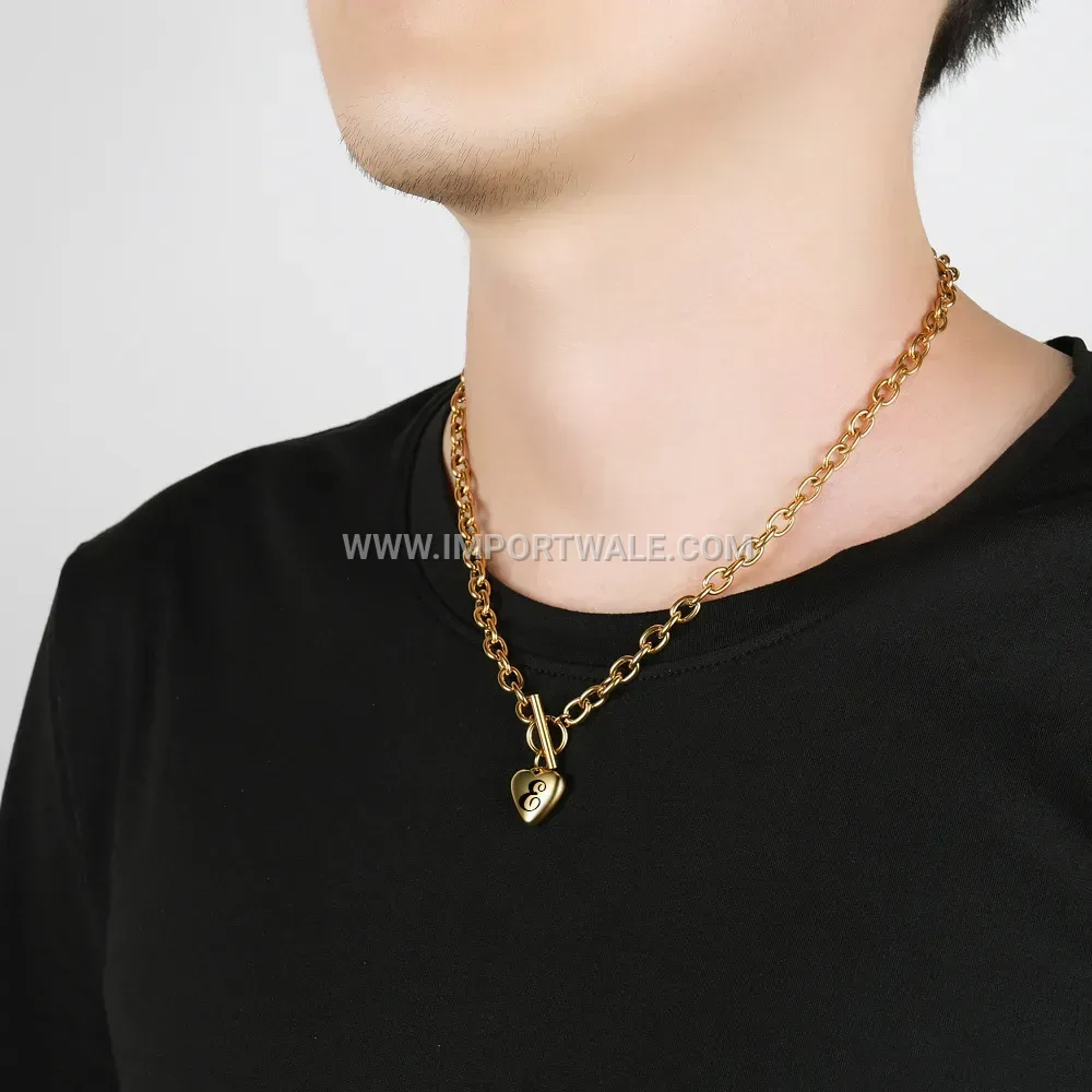 Gold Tone Stainless Steel Heart Initial Pendant OT Necklace