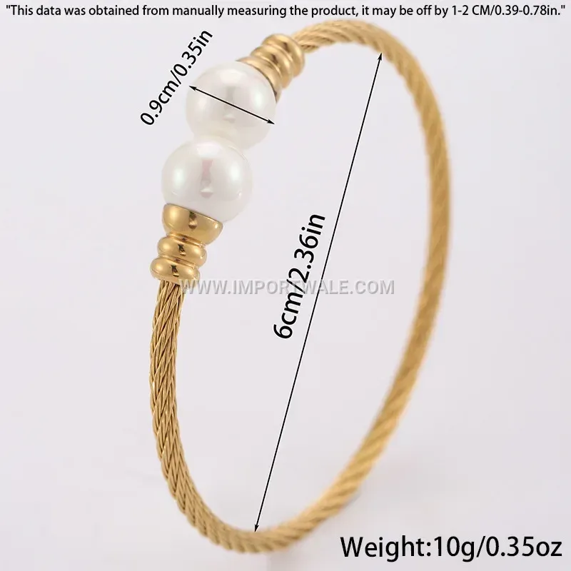 Twisted Wire 18K Gold Plated Open Cuff Bracelet with Pearl