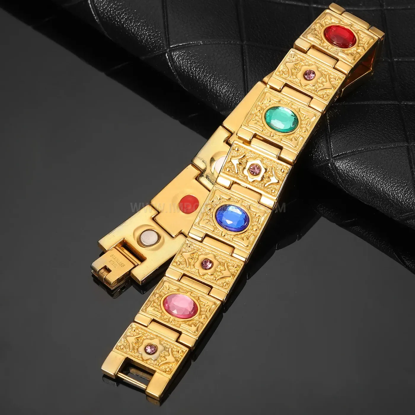 Bold Boho Style Gold Tone Titanium Steel Bio Magnetic Bracelet