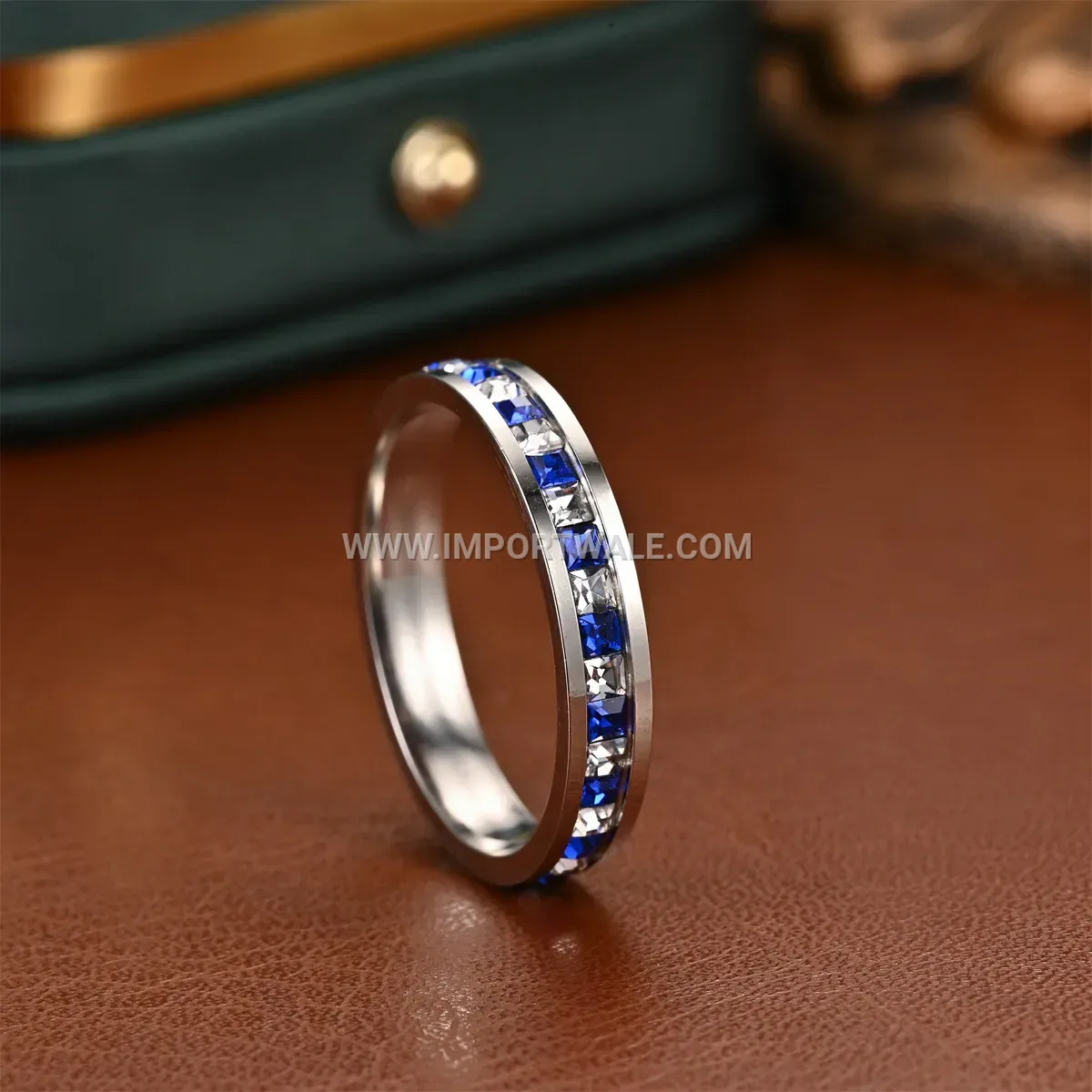 Blue and White Cubic Zirconia Stainless Steel Ring