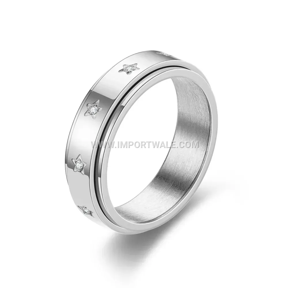 Rotatable Cubic Zirconia Five-Point Star Stainless Steel Ring