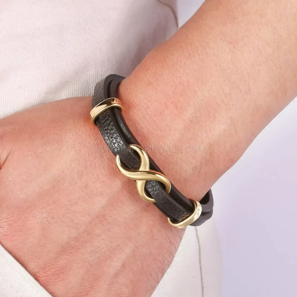 Titanium Steel Figure Eight Leather Cord Snap Bracelet