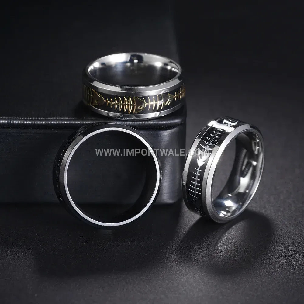 Fishbone Pattern Stainless Steel Band Ring