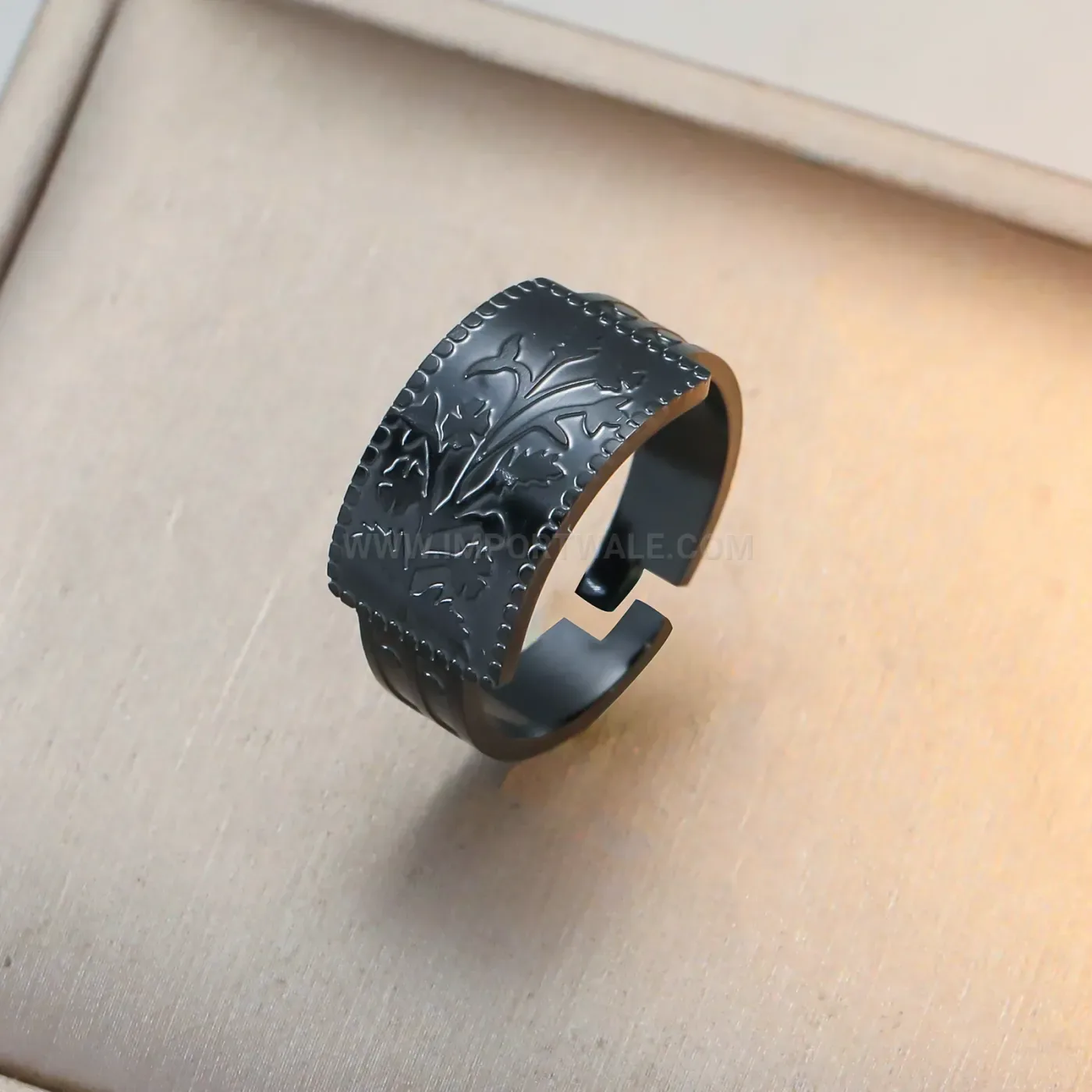 Designer Bohemian Floral Embossed Open Cuff Stainless Steel Ring