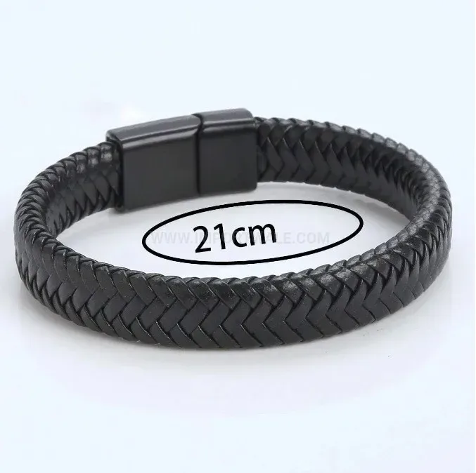 Chic Minimalist All Black Woven Leather Magnetic Bracelet